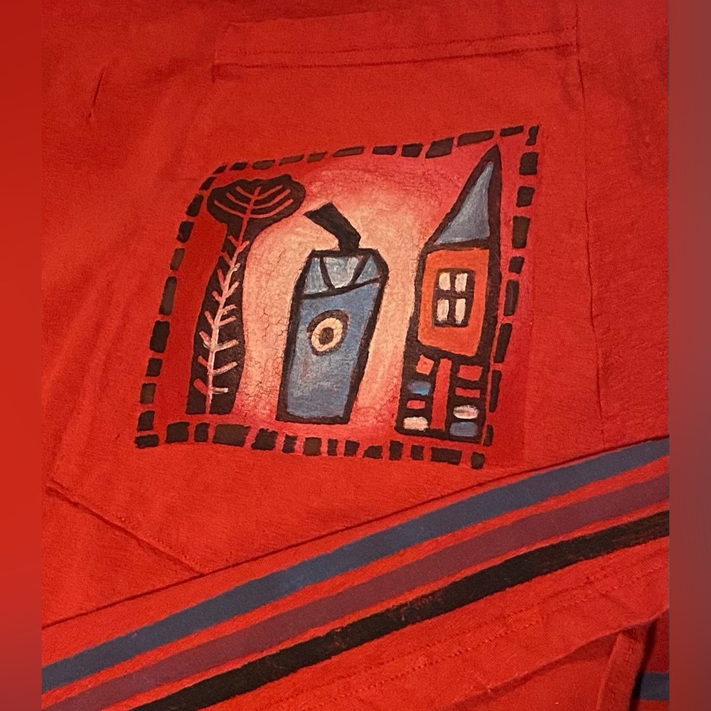 Blue Fish Red Handkerchief Dress / Tunic w Opposing Diagonal Hems - Picture 8 of 9